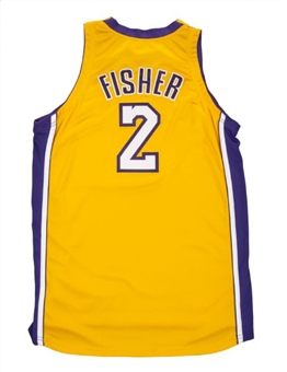 2002-03 Derek Fisher LA Lakers Game Used Home Jersey